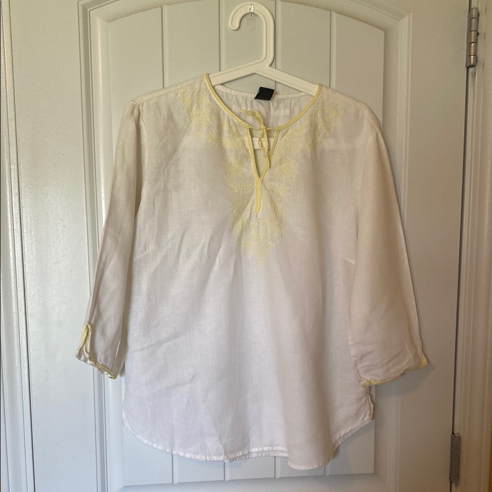 GAP White Linen Relaxed Tie Front Blouse